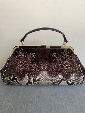 Brahmin Brown Embroidered Velvet & Snake-Print Frame Emmett Nocturnal Balmoral
